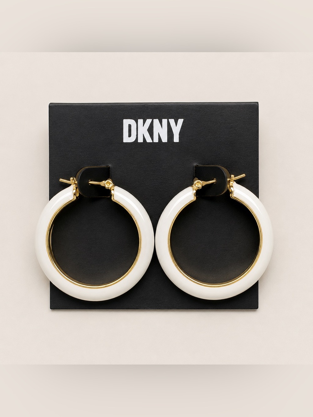 DKNY Cream and Gold Chunky Hoop Earrings